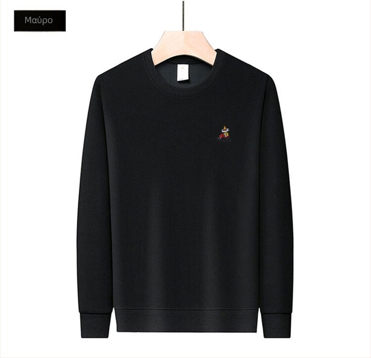 Ανδρικό βαμβακερό πουλόβερ με μακρύ μανίκι και στρογγυλή λαιμόκοψη, κέντημα για άνοιξη και φθινόπωρο