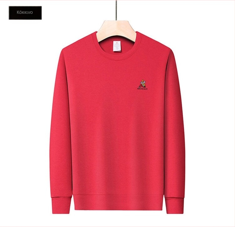 Ανδρικό βαμβακερό πουλόβερ με μακρύ μανίκι και στρογγυλή λαιμόκοψη, κέντημα για άνοιξη και φθινόπωρο