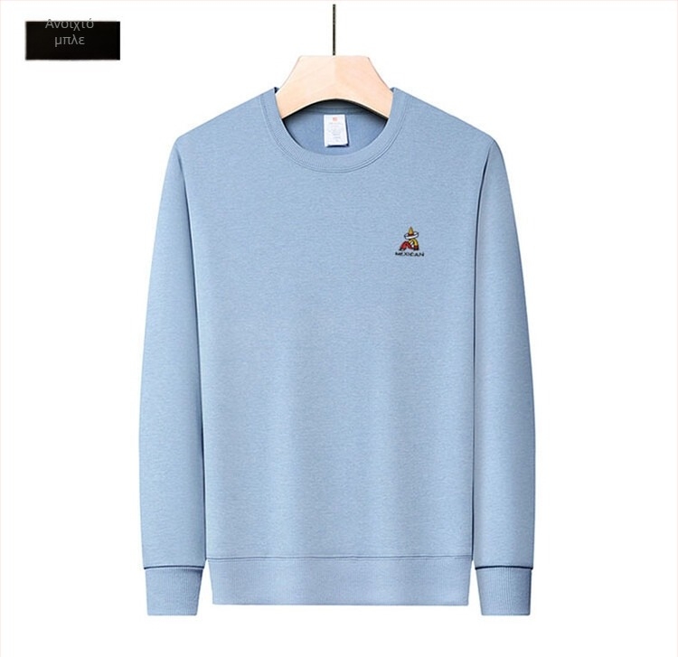 Ανδρικό βαμβακερό πουλόβερ με μακρύ μανίκι και στρογγυλή λαιμόκοψη, κέντημα για άνοιξη και φθινόπωρο