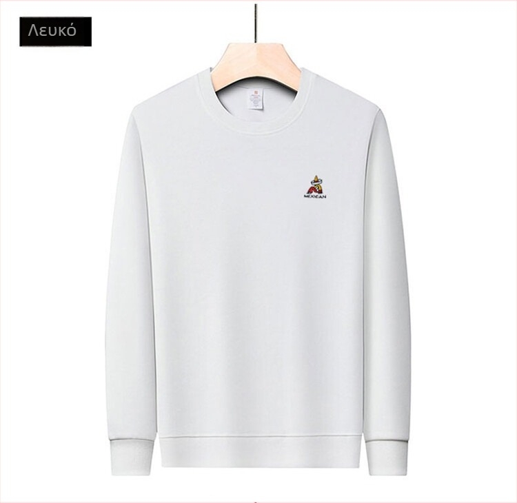 Ανδρικό βαμβακερό πουλόβερ με μακρύ μανίκι και στρογγυλή λαιμόκοψη, κέντημα για άνοιξη και φθινόπωρο