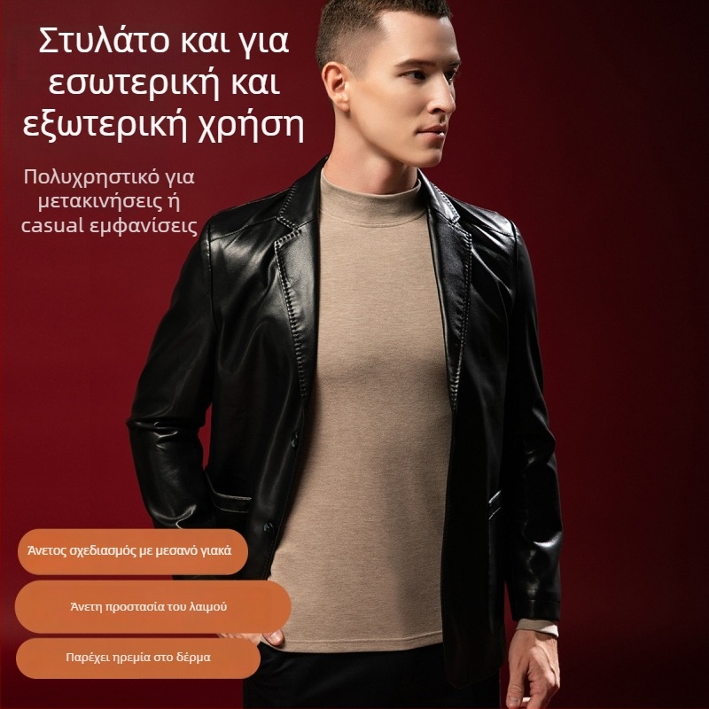 Ανδρικό Θερμικό Τοπ από Μαλλί-Μετάξι με Ημι-Υψηλή Γιάκα, Velour Εσωτερικό, Εκτεταμένο Παχύ για Βάση (301-350 g/m²)