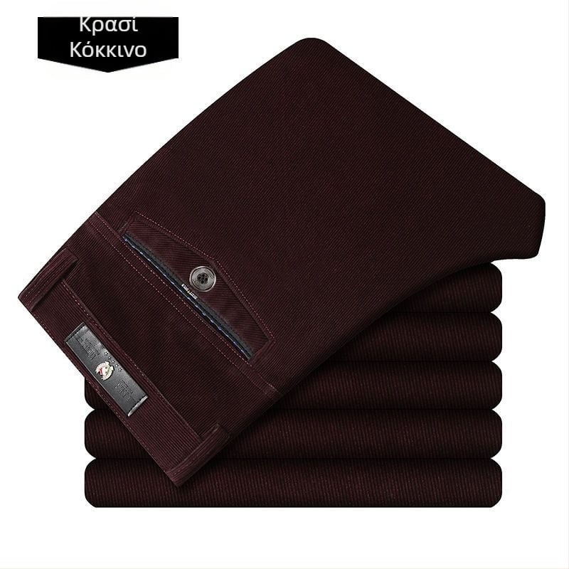 Ανδρικά παντελόνια από corduroy, υψηλή μέση, χαλαρή ίσια γραμμή, φθινοπωρινά-χειμερινά άνετα παντελόνια