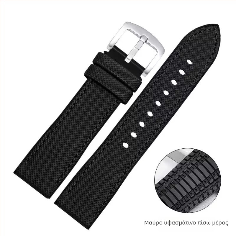 Λουράκι ρολογιού από καουτσούκ με υφή νάιλον, αδιάβροχο και ανθεκτικό στον ιδρώτα, αθλητικό στυλ, συμβατό με όλους τους τύπους ρολογιών, κούμπωμα με καρφί