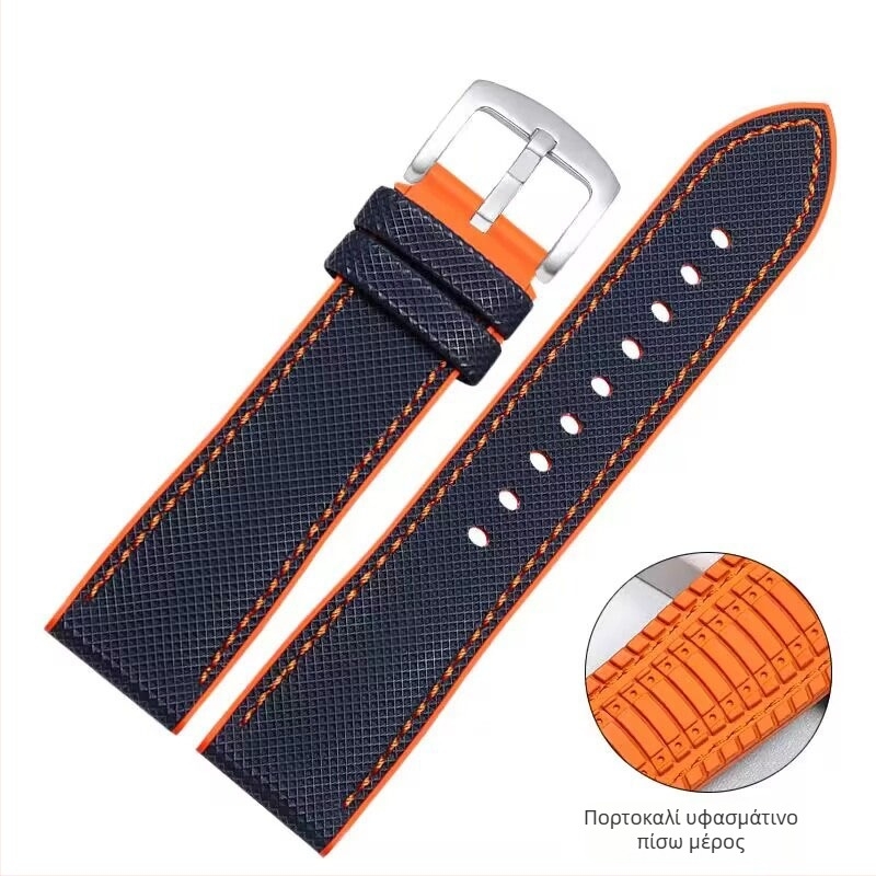 Λουράκι ρολογιού από καουτσούκ με υφή νάιλον, αδιάβροχο και ανθεκτικό στον ιδρώτα, αθλητικό στυλ, συμβατό με όλους τους τύπους ρολογιών, κούμπωμα με καρφί