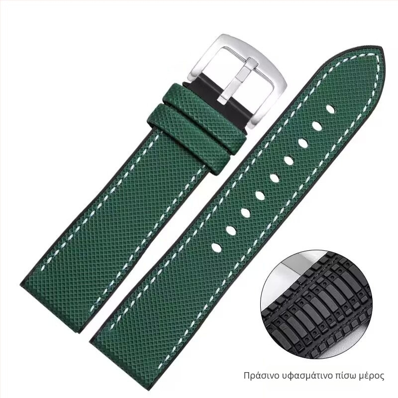 Λουράκι ρολογιού από καουτσούκ με υφή νάιλον, αδιάβροχο και ανθεκτικό στον ιδρώτα, αθλητικό στυλ, συμβατό με όλους τους τύπους ρολογιών, κούμπωμα με καρφί