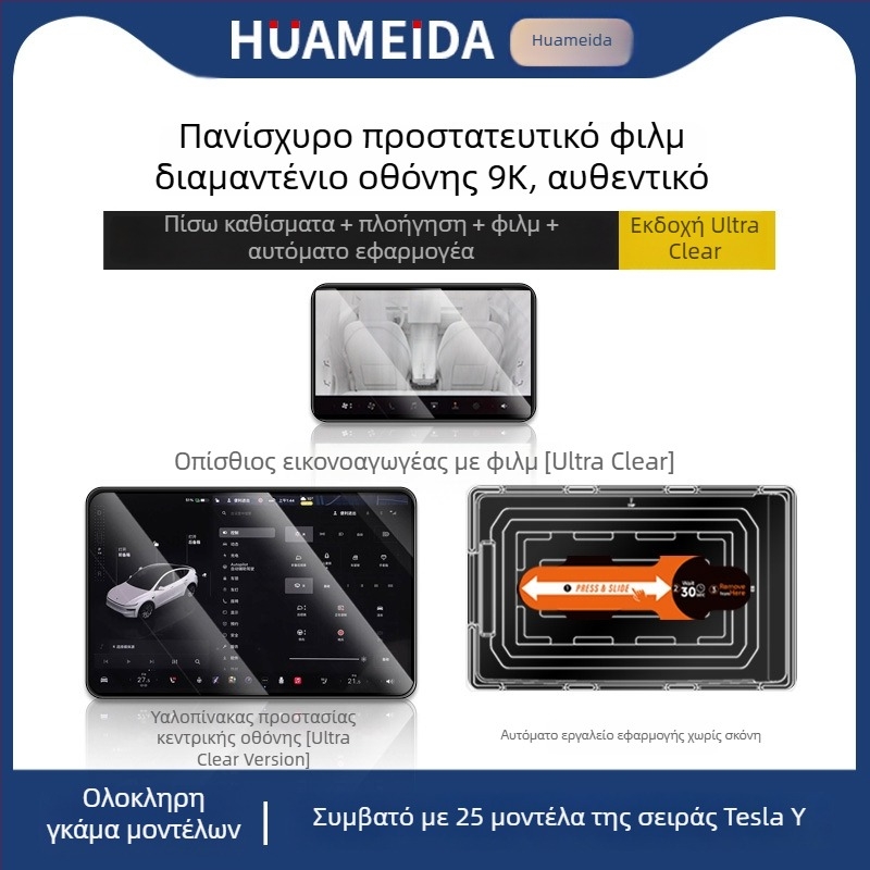 Tesla Model 3/Model Y κεντρική οθόνη — προστατευτικό οθόνης από tempered glass, γρήγορη εφαρμογή, αντίσταση σε γρατσουνιές, αντι-αποτυπώματα, ανθεκτικό σε υψηλές/χαμηλές θερμοκρασίες