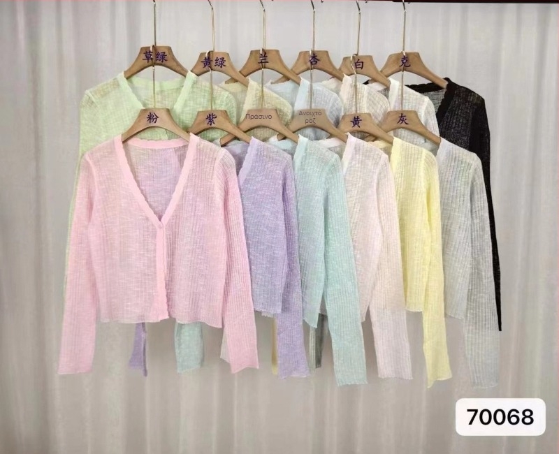 Ελαφρύ πλεκτό γιλέκο με UV προστασία UPF30+, άνετη γραμμή, κοντό μήκος, μακριά μανίκια, ύφασμα μπαμπού-ίνες με ανάμικτο λίνο και ακρυλικό