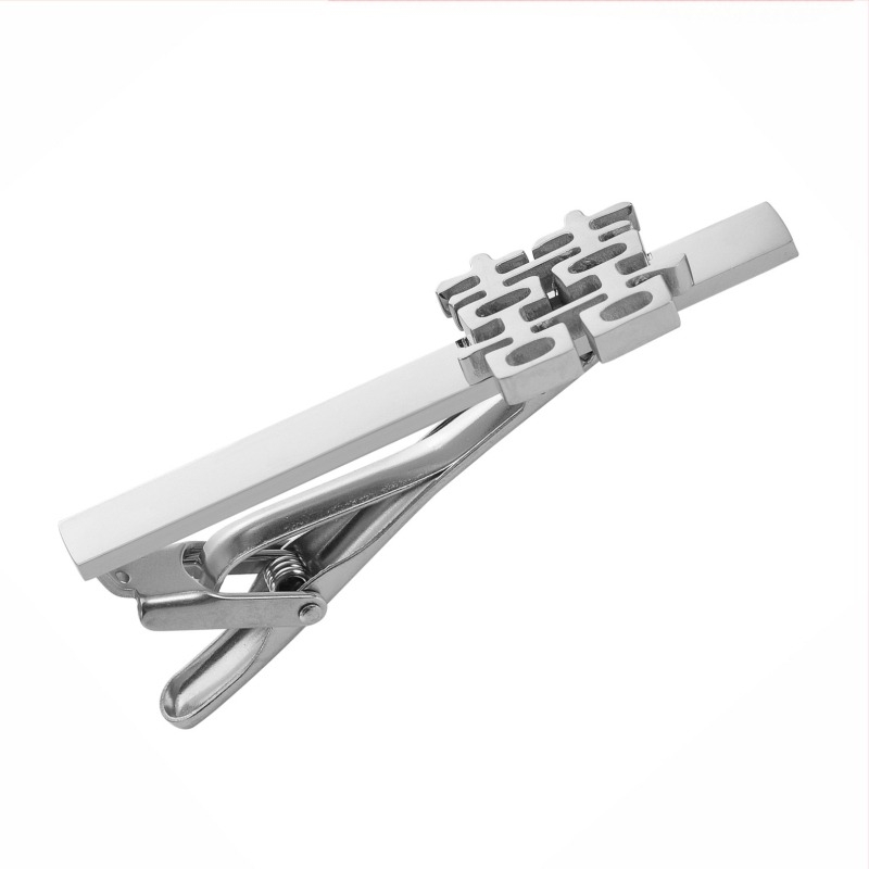 Σετ μανσέτες και κλιπ γραβάτας από ατσάλι, unisex, με μοτίβο Δύο Ευχές, ηλεκτροπλατινωμένο φινίρισμα