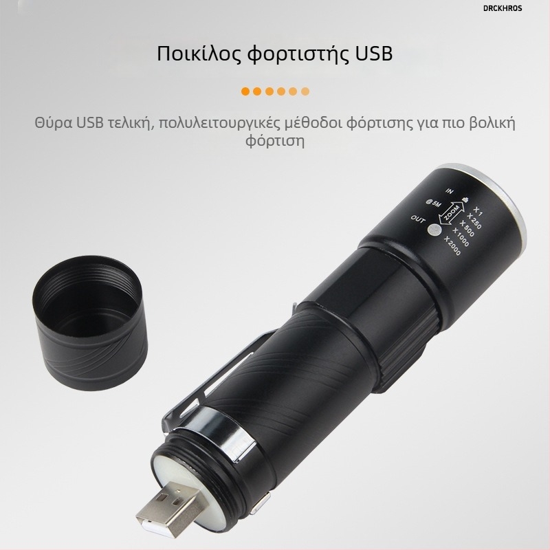 Φανάρι ποδηλάτου USB επαναφορτιζόμενο με τηλεσκοπικό LED, μίνι αλουμινένιο σώμα για νυχτερινή οδήγηση