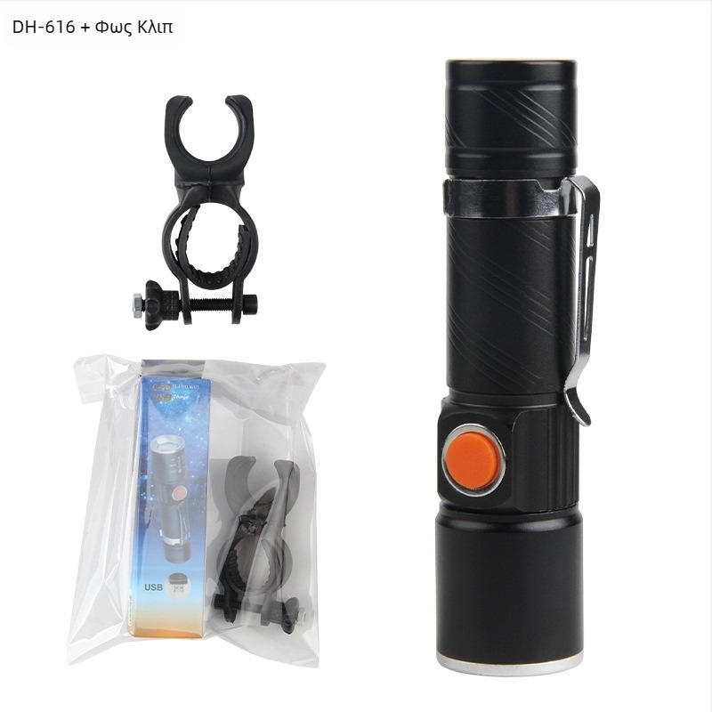 Φανάρι ποδηλάτου USB επαναφορτιζόμενο με τηλεσκοπικό LED, μίνι αλουμινένιο σώμα για νυχτερινή οδήγηση