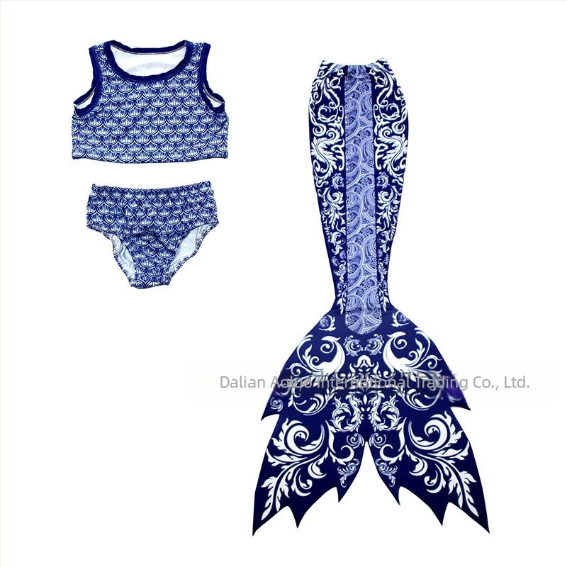 Παιδικό μαγιό γοργόνας σε ένα κομμάτι με ουρά και φτερά, σχέδιο ριγέ/μετάβαση χρωμάτων, 20% σπαντέξ