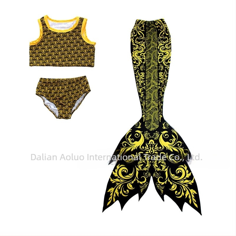 Παιδικό μαγιό γοργόνας σε ένα κομμάτι με ουρά και φτερά, σχέδιο ριγέ/μετάβαση χρωμάτων, 20% σπαντέξ