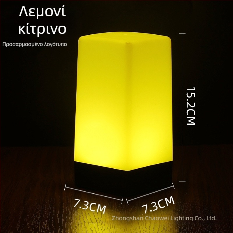 LED επαναφορτιζόμενο νυχτερινό φως τραπεζιού, τετράγωνο μοντέλο HT-TD1W020, πλαστική βάση, μοντέρνο μινιμαλιστικό στυλ, OEM λογότυπο