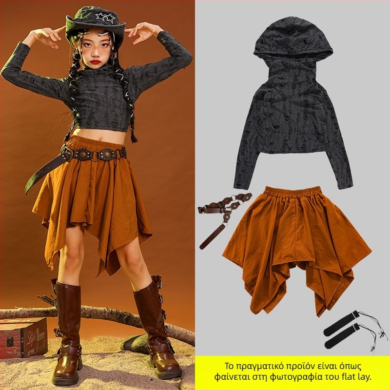 Παιδικό κοστούμι χιπ-χοπ για χορό, βαμβακερό corduroy ύφασμα, για ηλικίες 3–8 ετών (100–140 cm), άνοιξη-φθινόπωρο θεατρικό ένδυμα