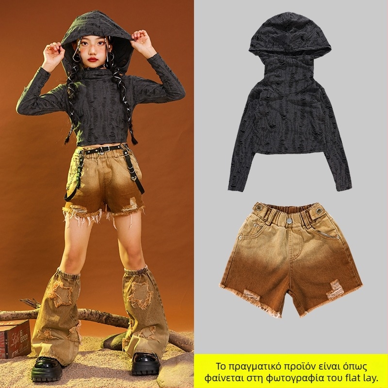 Παιδικό κοστούμι χιπ-χοπ για χορό, βαμβακερό corduroy ύφασμα, για ηλικίες 3–8 ετών (100–140 cm), άνοιξη-φθινόπωρο θεατρικό ένδυμα