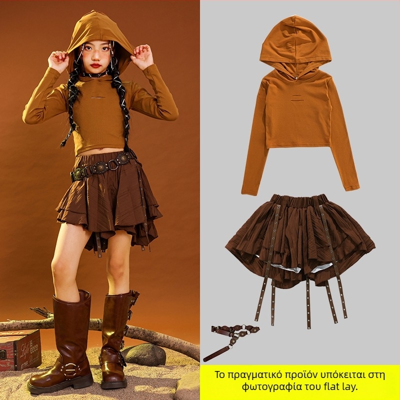 Παιδικό κοστούμι χιπ-χοπ για χορό, βαμβακερό corduroy ύφασμα, για ηλικίες 3–8 ετών (100–140 cm), άνοιξη-φθινόπωρο θεατρικό ένδυμα