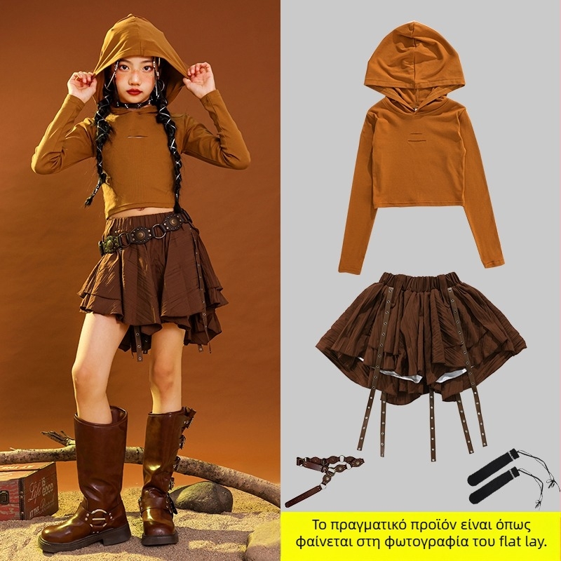 Παιδικό κοστούμι χιπ-χοπ για χορό, βαμβακερό corduroy ύφασμα, για ηλικίες 3–8 ετών (100–140 cm), άνοιξη-φθινόπωρο θεατρικό ένδυμα