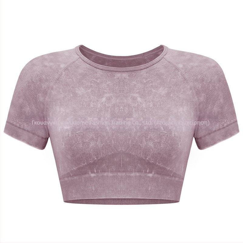 Γυναικείο σετ γιόγκα δύο τεμαχίων – Τοπ με κοντό μανίκι και σορτς, στυλ pullover, ύφασμα με μίξη νάιλον/χημικών ινών