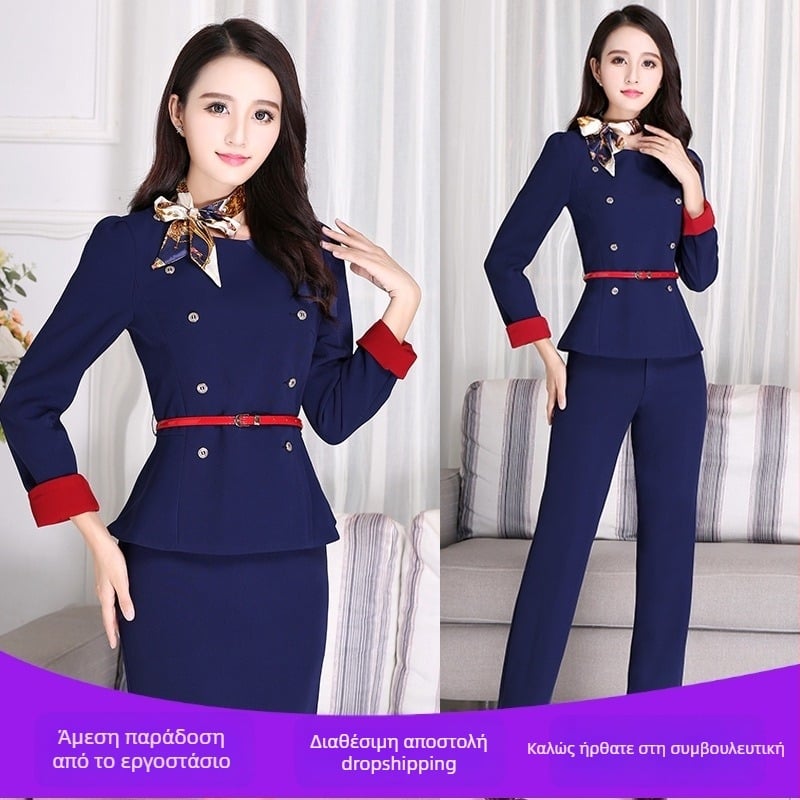 Επαγγελματικό γυναικείο παντελόνι-κοστούμι – δύο τεμάχια για φθινόπωρο-χειμώνα. Έτος/περίοδος: Summer 2023; Ύφασμα: πολυεστερικό νήμα; Κύριο υλικό: κατσικίσιο δέρμα; Μανίκια: τρία τέταρτα; Μήκος φούστας: μεσαίο.