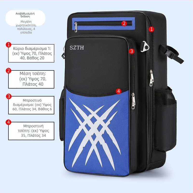 Τσαντα θαλάσσιου ψαρέματος με μεγάλη χωρητικότητα, Oxford ύφασμα, αδιάβροχη, θήκες για καλάμι και εξοπλισμό