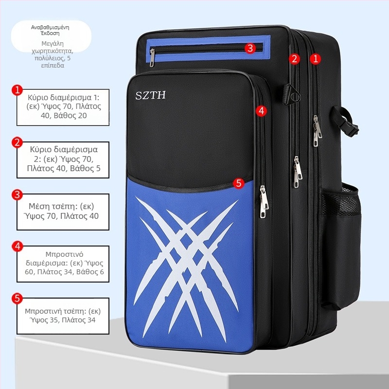 Τσαντα θαλάσσιου ψαρέματος με μεγάλη χωρητικότητα, Oxford ύφασμα, αδιάβροχη, θήκες για καλάμι και εξοπλισμό