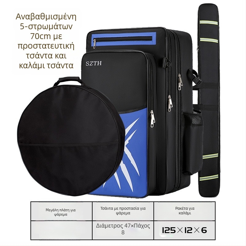 Τσαντα θαλάσσιου ψαρέματος με μεγάλη χωρητικότητα, Oxford ύφασμα, αδιάβροχη, θήκες για καλάμι και εξοπλισμό