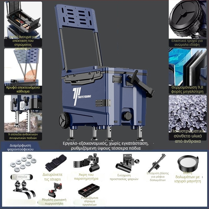 Κιβώτιο ψαρέματος με ρόδες, υπερ-ελαφρύ, πολυλειτουργικός αποθηκευτικός κάδος για εξοπλισμό αλιείας, ABS, χωρητικότητα 25–32 L