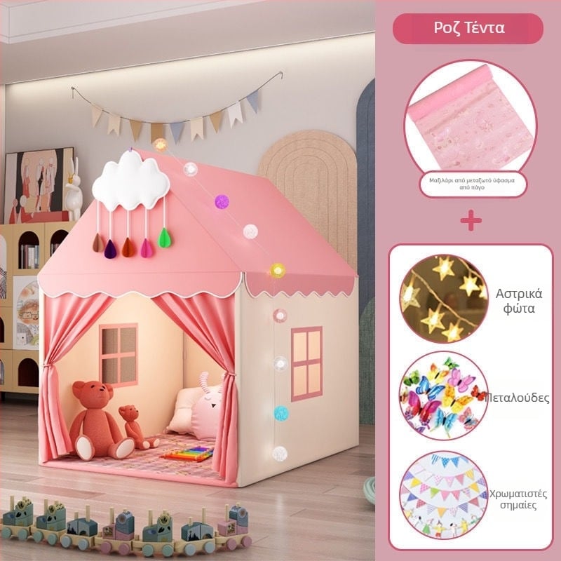 Εσωτερική παιδική σκηνή για παιχνίδι με σχέδιο κάστρο-πριγκίπισσα, δομή τριών στρώσεων, βαμβακερά υφάσματα, αδιάβροχη απόδοση κάτω από 1000 mm