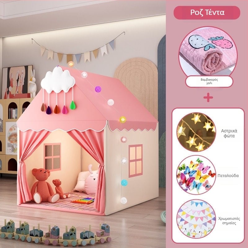 Εσωτερική παιδική σκηνή για παιχνίδι με σχέδιο κάστρο-πριγκίπισσα, δομή τριών στρώσεων, βαμβακερά υφάσματα, αδιάβροχη απόδοση κάτω από 1000 mm