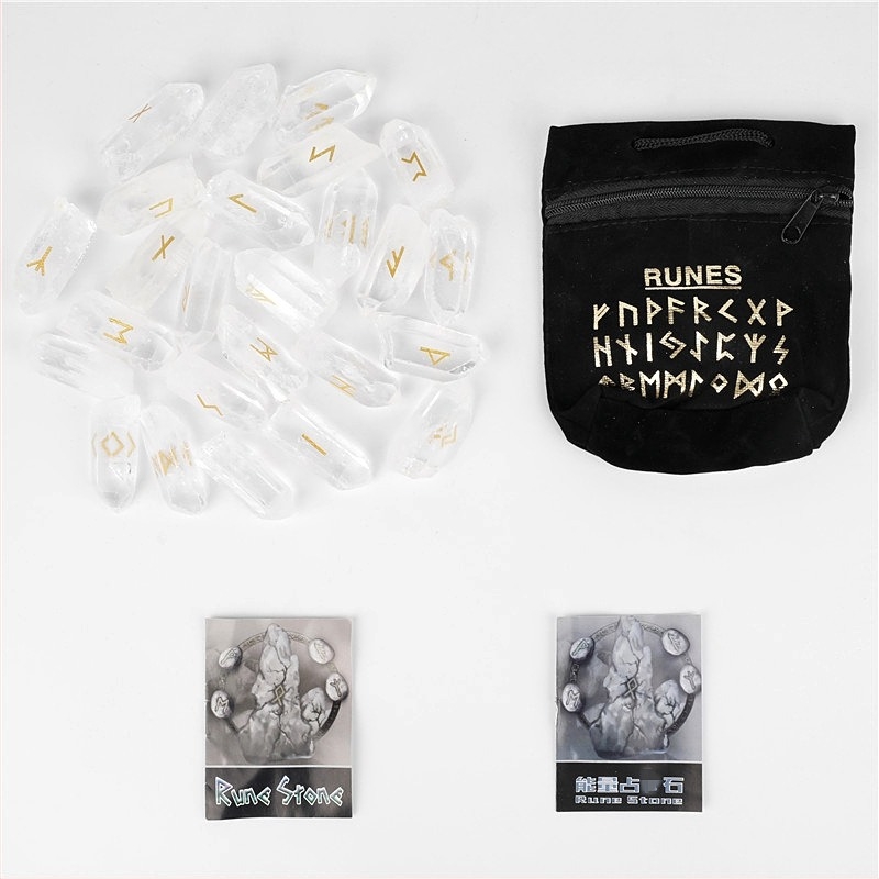 Σετ φυσικών κρυστάλλων με ροζ χαλαζία, σεληνόλιθο, αμέθιστο και αιγκάτης – βορειοευρωπαϊκές ρούνες με ρουνικούς συμβολισμούς, ιδανικό δώρο για γενέθλια