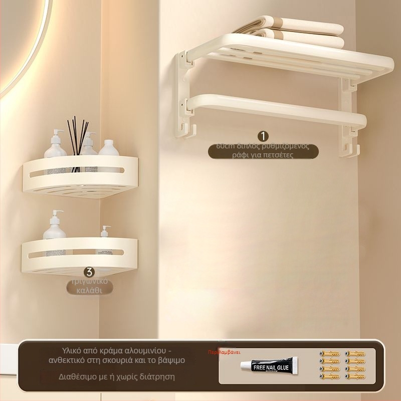 Σετ ράφια για πετσέτες μπάνιου με εγκατάσταση στον τοίχο, 2 επίπεδα, φινίρισμα: σπρέι πλαστικό, υλικό: μεταξωτό λουλούδι