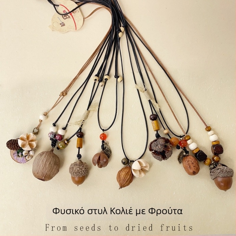 Unisex μακριά αλυσίδα για πουλόβερ με ξύλινα στοιχεία σε εθνοτικό στυλ, πλεκτό κολιέ από βαμβάκι-λινό — Υλικό: φυτικά φρούτα; Τύπος αλυσίδας: δερμάτινο σχοινί; Τύπος: αλυσίδα για πουλόβερ, μακριό κολιέ; Στυλ: Unisex, φυσικό; Επεκταση αλυσίδας: 11 cm ή περι