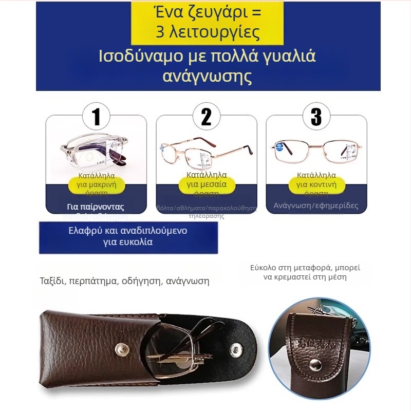 Γυαλιά ανάγνωσης με αντιμπλέ φως, διπλής χρήσης για μακριά και κοντά, πλήρους πλαισίου από TR και μέταλλο, τετράγωνος σκελετός — Άνοιξη 2025