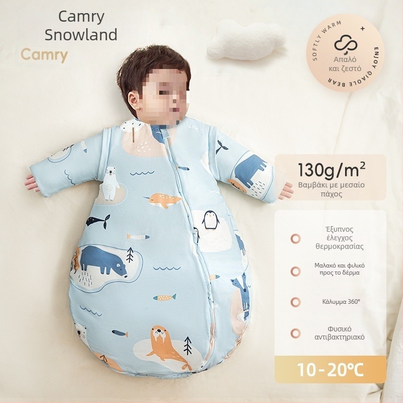 Βρεφικός υπνόσακος για φθινοπωρινό–χειμερινό, παχύτερος, ύφασμα από καθαρό βαμβάκι με γέμιση κασμίρ