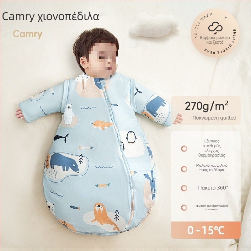 Βρεφικός υπνόσακος για φθινοπωρινό–χειμερινό, παχύτερος, ύφασμα από καθαρό βαμβάκι με γέμιση κασμίρ