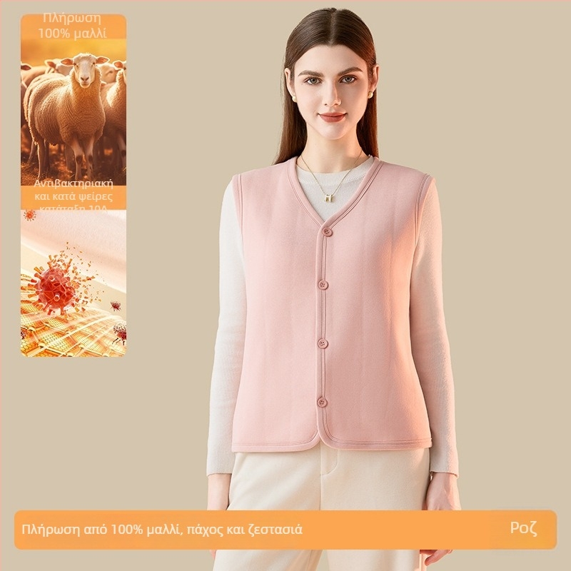 Γυναικείο αμάνικο θερμικό γιλέκο με μάλλινο πλαισίωμα και φλις επένδυση, πολυεστέρας 90–95%, στενή γραμμή