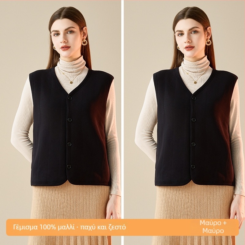 Γυναικείο αμάνικο θερμικό γιλέκο με μάλλινο πλαισίωμα και φλις επένδυση, πολυεστέρας 90–95%, στενή γραμμή