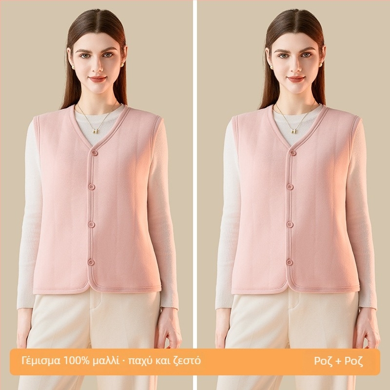 Γυναικείο αμάνικο θερμικό γιλέκο με μάλλινο πλαισίωμα και φλις επένδυση, πολυεστέρας 90–95%, στενή γραμμή