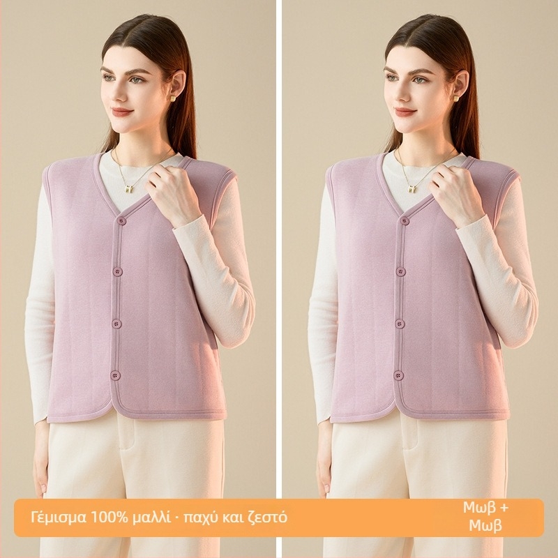 Γυναικείο αμάνικο θερμικό γιλέκο με μάλλινο πλαισίωμα και φλις επένδυση, πολυεστέρας 90–95%, στενή γραμμή