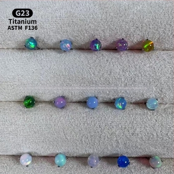 Ανδρικά/Γυναικεία γεωμετρικά σκουλαρίκια με οπάλ από κράμα τιτάνιου F136, γυαλισμένη επιφάνεια, εσωτερική βίδα για χείλη/ώτα