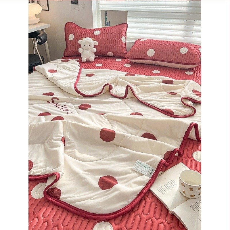 Μάτ λατέξ από κρύο μετάξι για δροσιά, απλός σχεδιασμός με κύματα και τελείες, μοντέρνο μινιμαλιστικό στυλ, σετ τεσσάρων τεμαχίων, περιεκτικότητα λατέξ κάτω από 70%