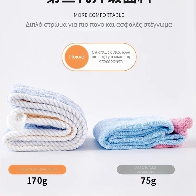 Σκούφος στεγνώματος μαλλιών για παιδιά, διπλού στρώματος, παχύτερος, υψηλή απορροφητικότητα, γρήγορο στέγνωμα