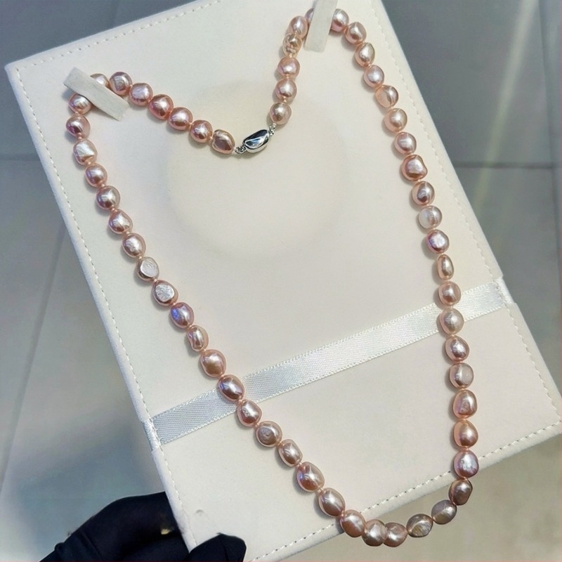 Κολιέ με μπαρόκ φυσικά γλυκού νερού μαργαριράρια, κούμπωμα από 925 ασήμι, σχέδιο εμπνευσμένο από τη φύση