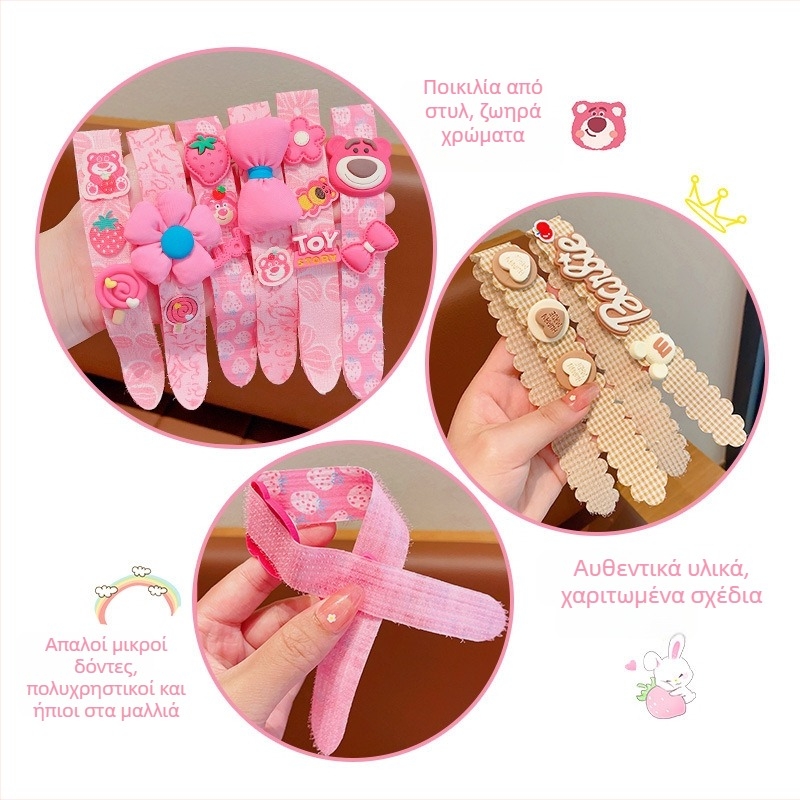 Παιδική κορδέλα μαλλιών με καρτούν, χειροποίητη, υφασμάτινα φλοράλ στοιχεία και τιτάνιο κρύσταλλα, προσαρμόσιμη