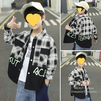 Παιδικό μακρυμάνικο πουκάμισο αγοριών με καρό σχέδιο, 95% βαμβάκι, απαλό επεξεργασμένο ύφασμα, για ηλικία 8+, Φθινοπωρινό 2025