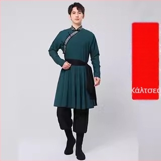 Μονγολική εθνοτική ενδυμασία χορού για άνδρες – ελεύθερη γραμμή, πουκάμισο τύπου καρντγκάν με σταθερό γιακά, μακριά μανίκια, 100% πολυεστέρας