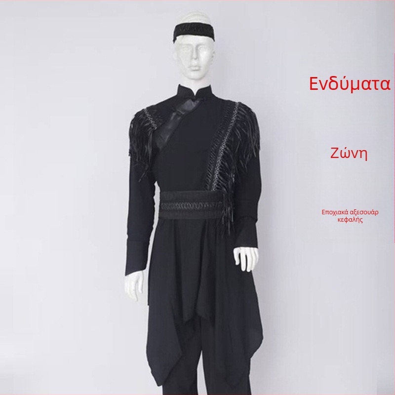 Μονγολική εθνοτική ενδυμασία χορού για άνδρες – ελεύθερη γραμμή, πουκάμισο τύπου καρντγκάν με σταθερό γιακά, μακριά μανίκια, 100% πολυεστέρας