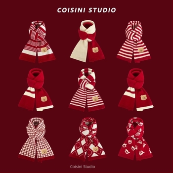 Γυναικείος χειμερινός ζεστός σάλι με χριστουγεννιάτικη ατμόσφαιρα και μοτίβο οικογένειας αρκούδων, warp πλέξη, συνθετικό κασμίρι (ακρυλικό)