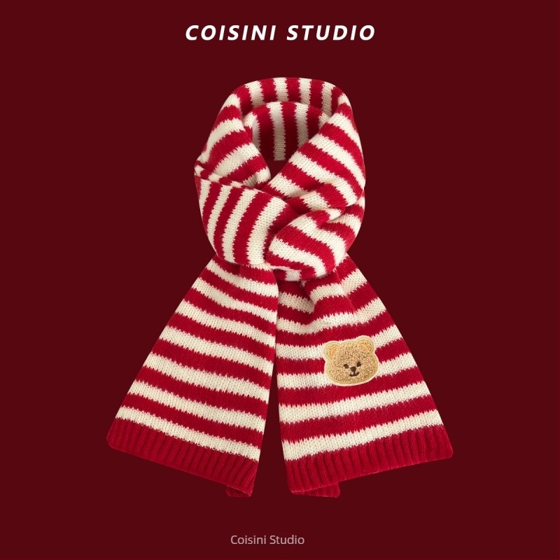 Γυναικείος χειμερινός ζεστός σάλι με χριστουγεννιάτικη ατμόσφαιρα και μοτίβο οικογένειας αρκούδων, warp πλέξη, συνθετικό κασμίρι (ακρυλικό)