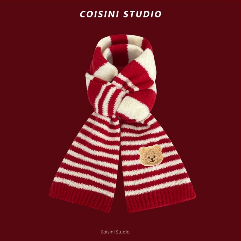 Γυναικείος χειμερινός ζεστός σάλι με χριστουγεννιάτικη ατμόσφαιρα και μοτίβο οικογένειας αρκούδων, warp πλέξη, συνθετικό κασμίρι (ακρυλικό)